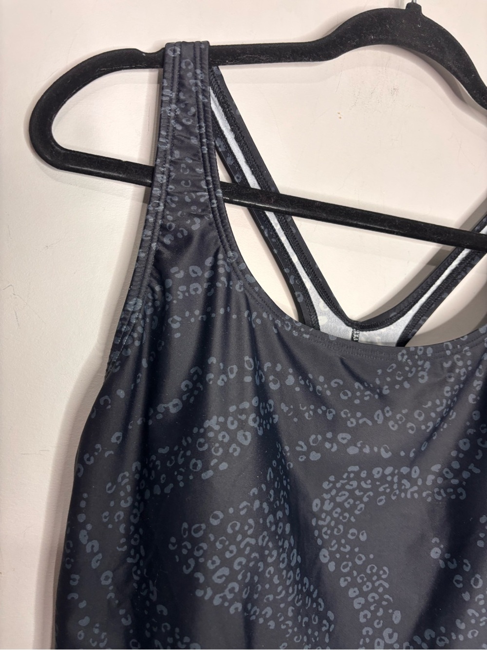 Speedo Black Subtle Leopard Print Racerback One Piece Swimsuit, Size 18 - Picture 3 of 14